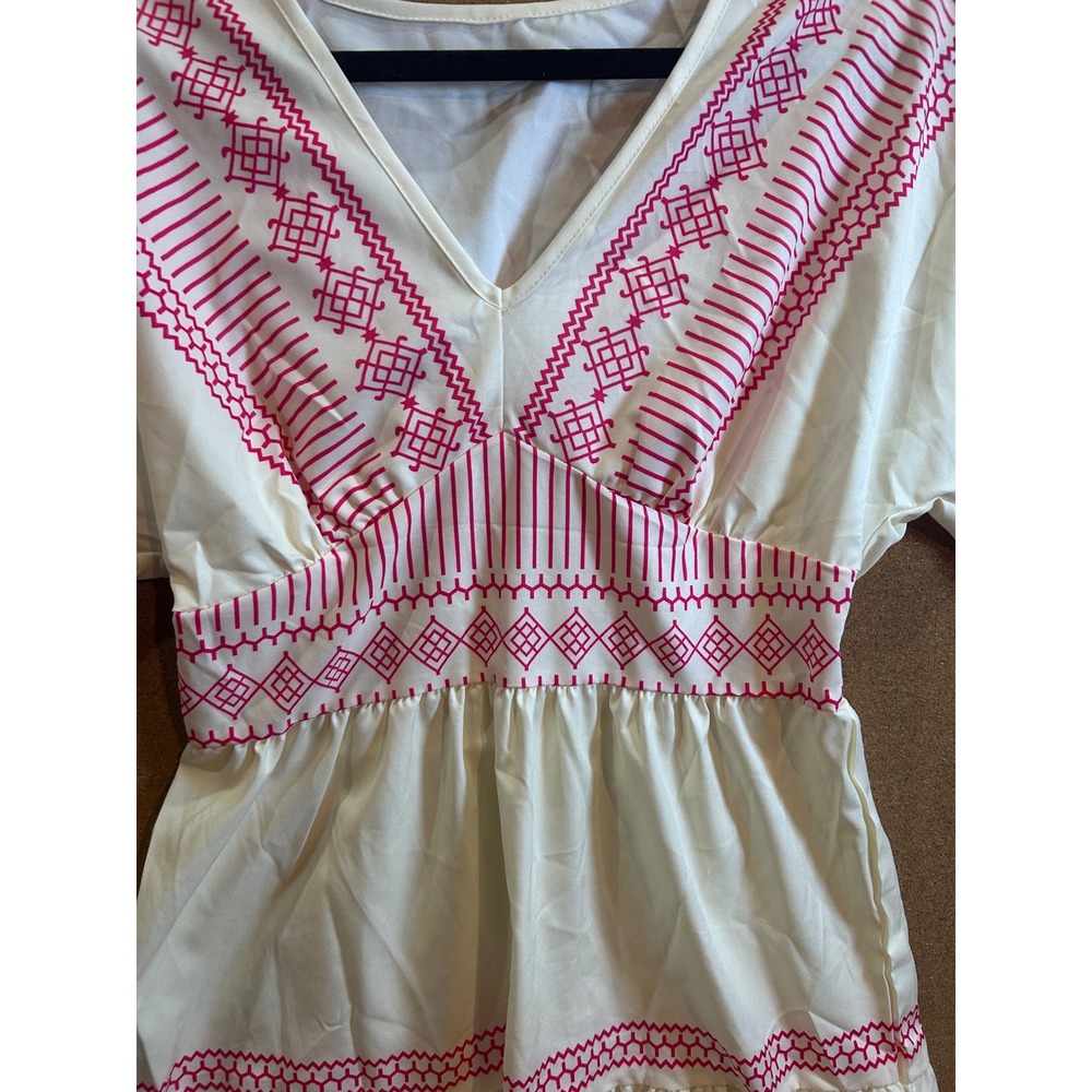 SHEIN Geometric Tribal‎ Print Mini Dress Womens Small White Pink Boho Excellent